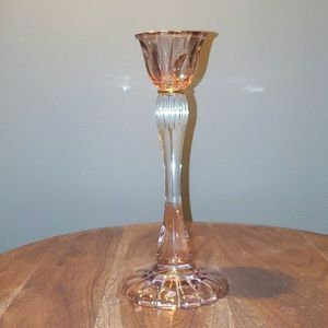 VINTAGE PINK AND CLEAR GLASS CANDLESTICK